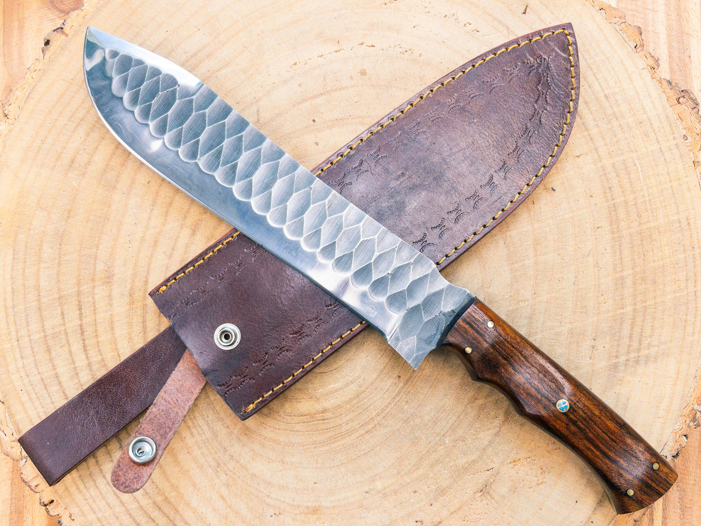 Hunting Bowie Knife in 1095 Steel, Rosewood Handle 16"