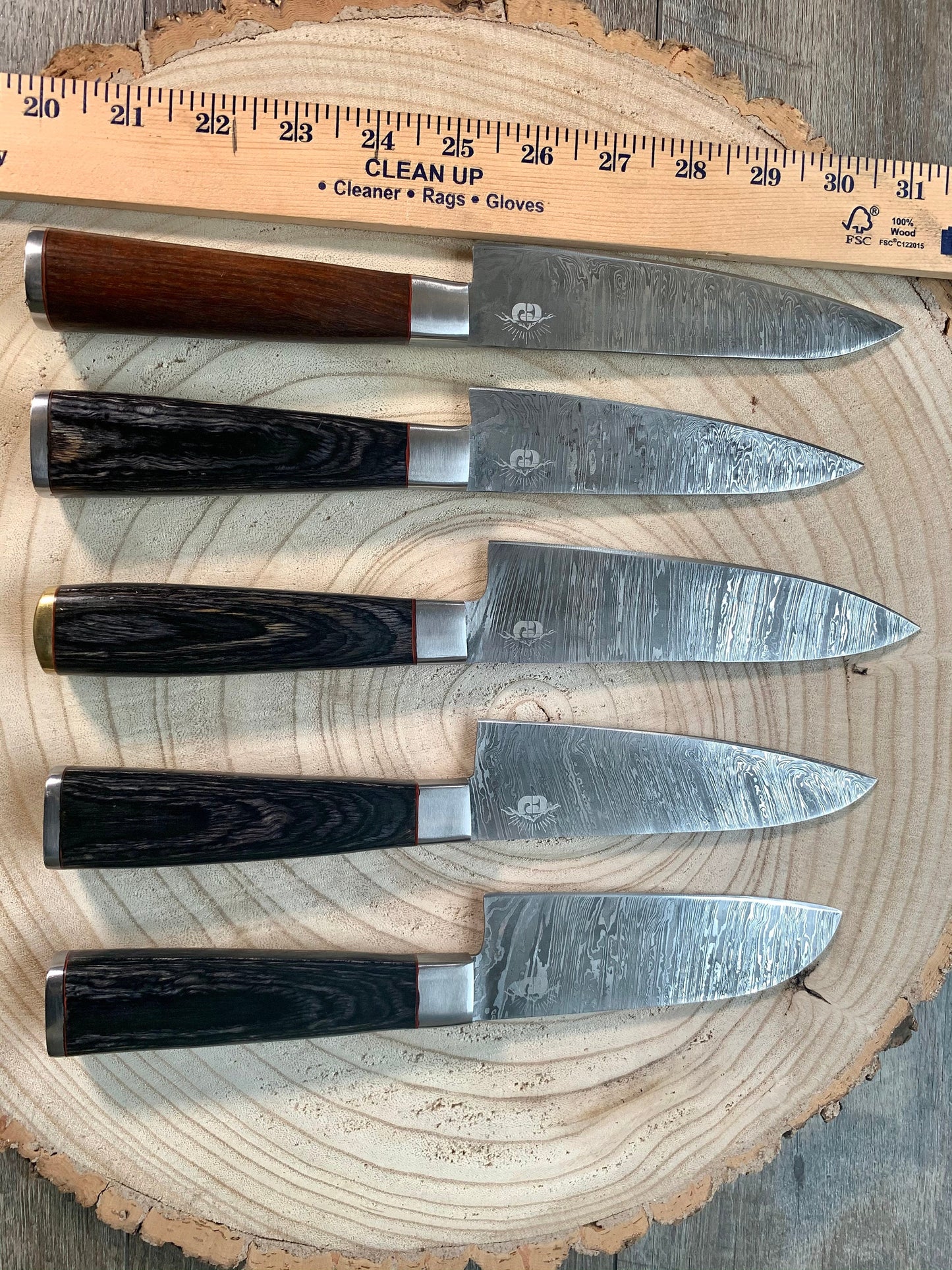 Chef Knife Set - 5 Piece - Damascus Steel Hand Forged w/ Chef Roll Carry Case