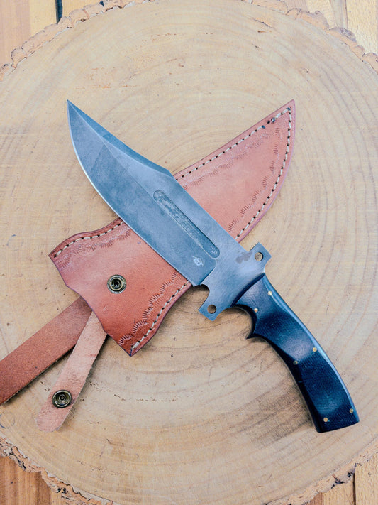 Grey Hound Bowie Hunting Knife 1095 Steel / Matte Blade Finishing / Micarta Handle / Leather Sheath