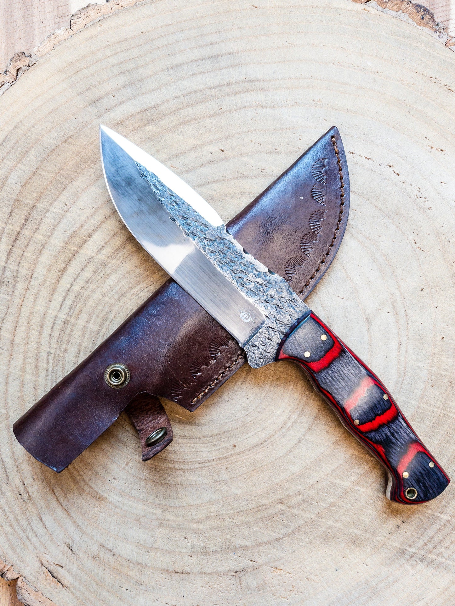 Hunting EDC Knife 1095 Steel Rustic Blade Finish