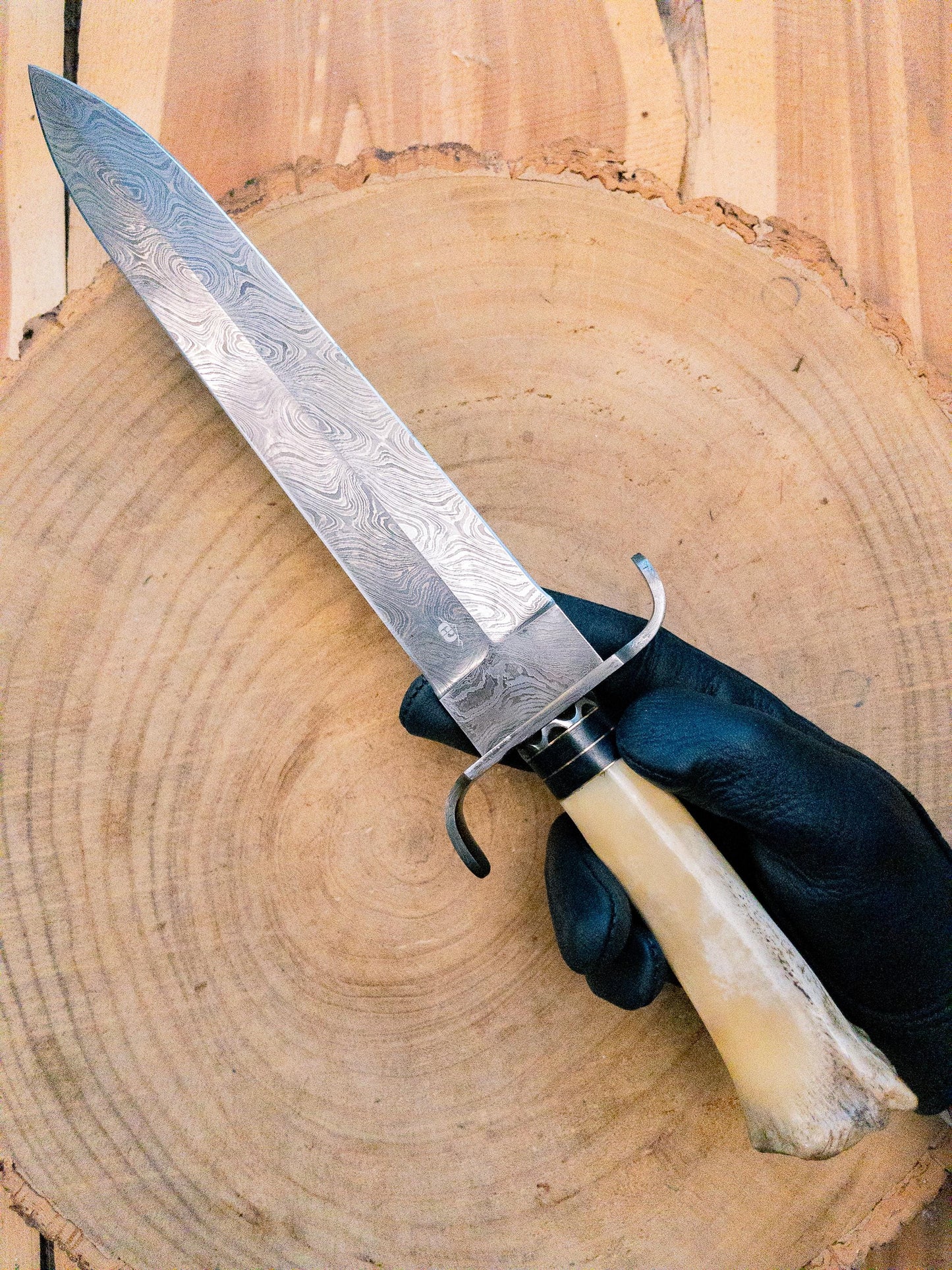 Damascus Doubler Antler Bowie Knife