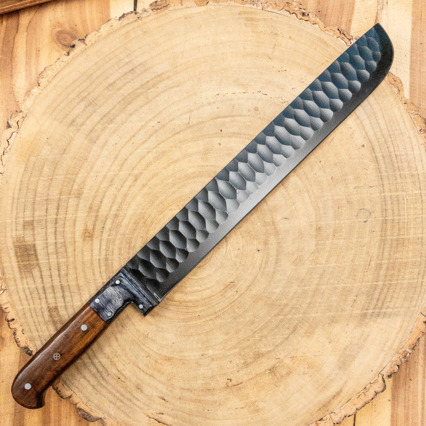 Brisket Slicer - 1095 HCS - Diamond Pattern Black Powdercoat Finish Bladework - Rosewood Handle