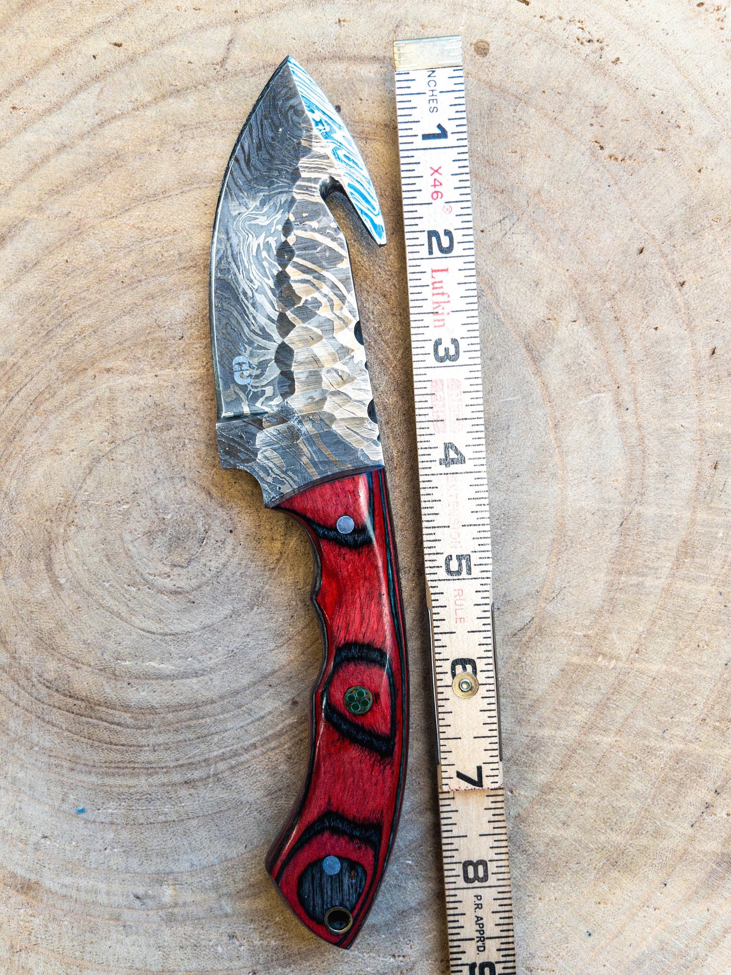 Damascus Hunting EDC Fishing Knife, Red Barron