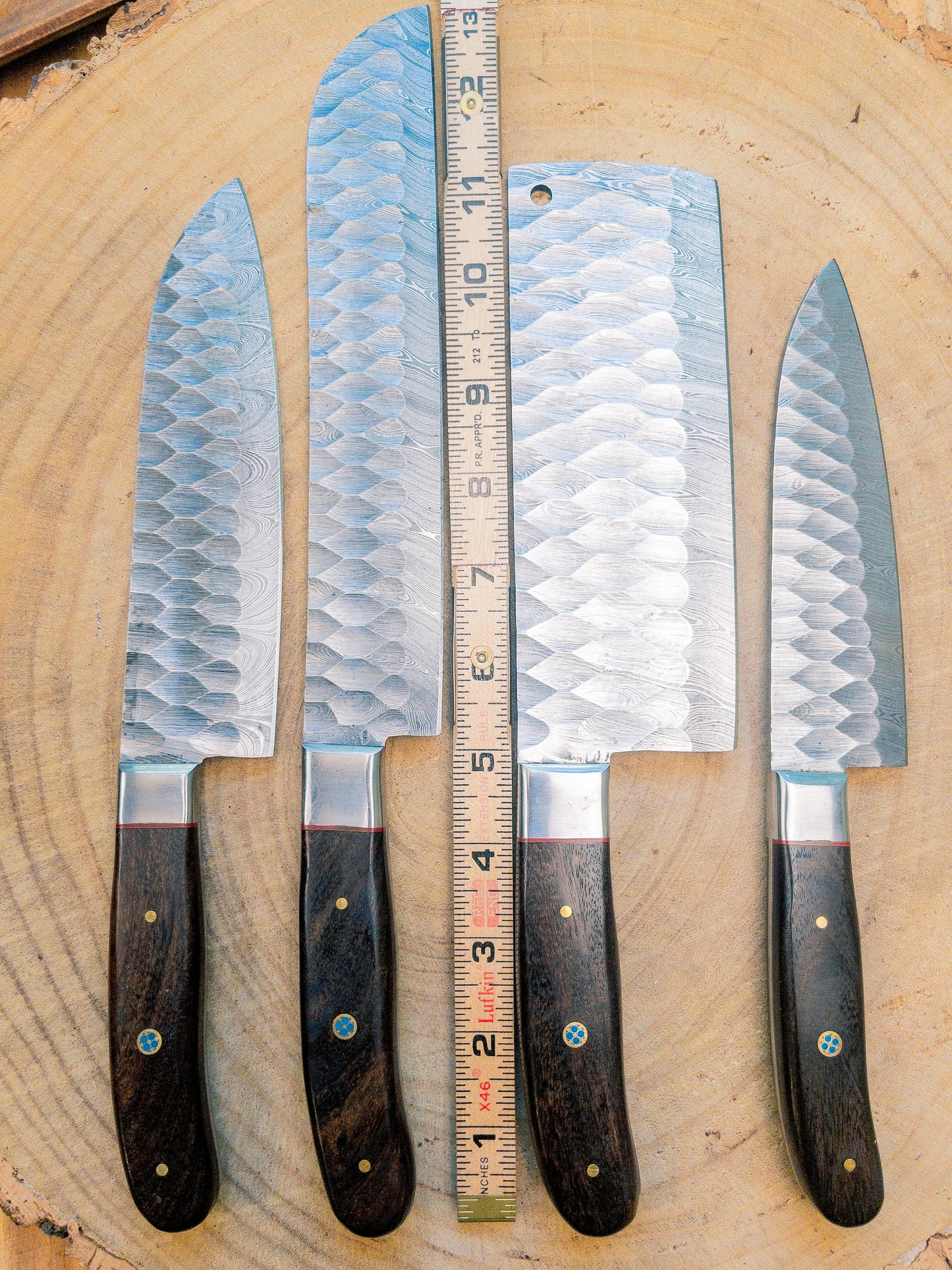 Chef Knife Set - 4 Piece Chef Knife Set - Damascus Steel Hand Forged w/ Chef Roll Carry Case