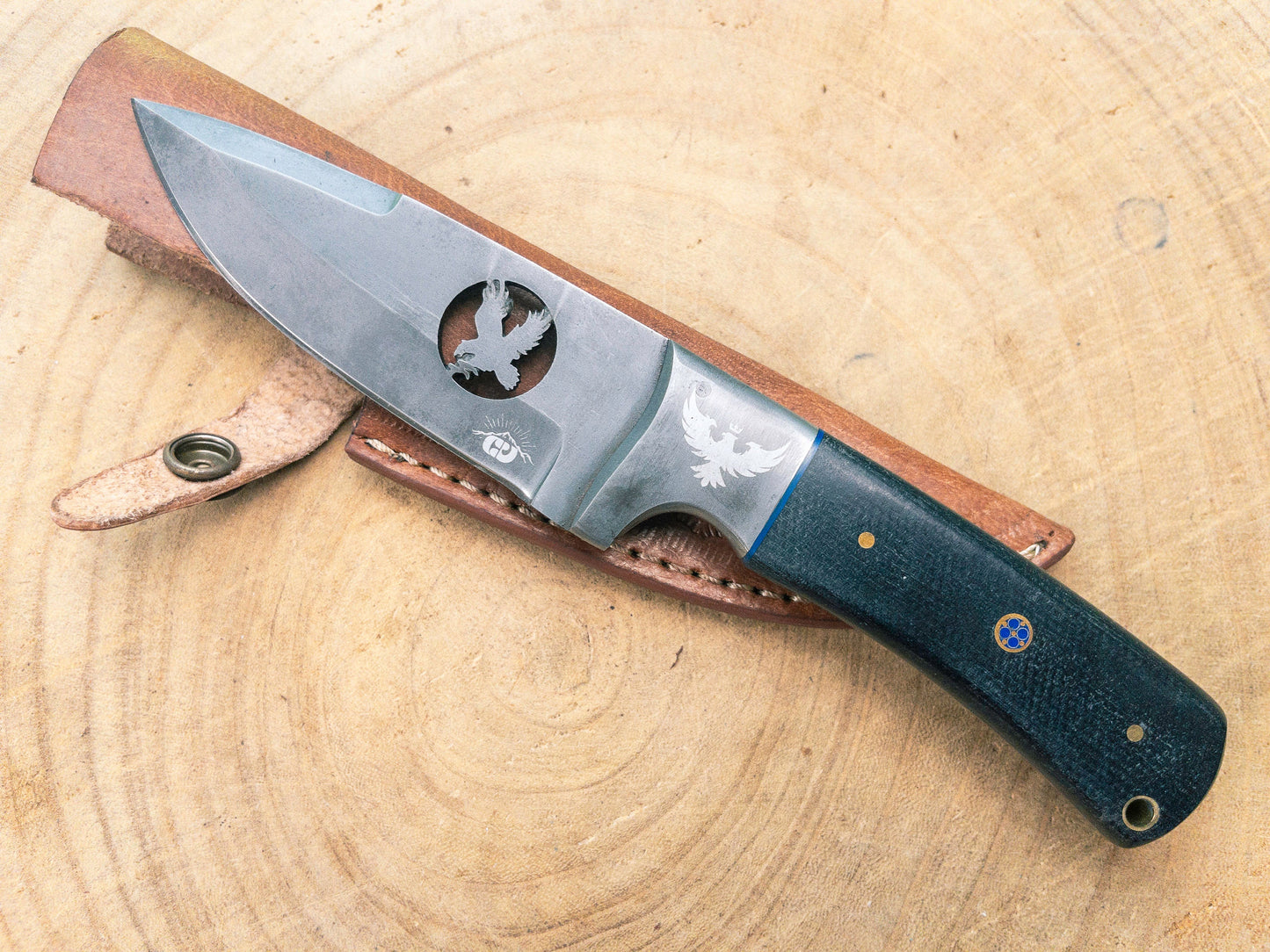 Soaring Eagle Hunting Knife 1095 Steel / Matte Blade Acid Wash Finishing / Micarta Handle / Leather Sheath