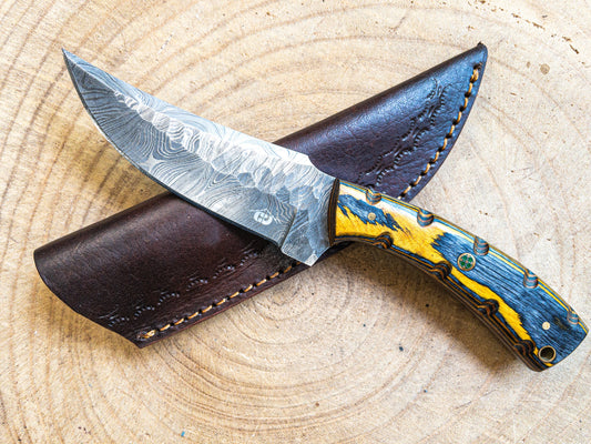 Damascus Hunting EDC Knife, Angry Hornet