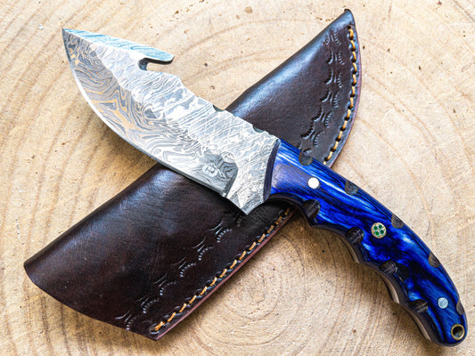 Damascus Hunting EDC Fishing Knife, Blue Lagoon