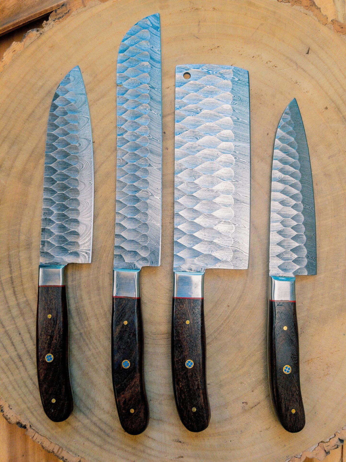 Chef Knife Set - 4 Piece Chef Knife Set - Damascus Steel Hand Forged w/ Chef Roll Carry Case