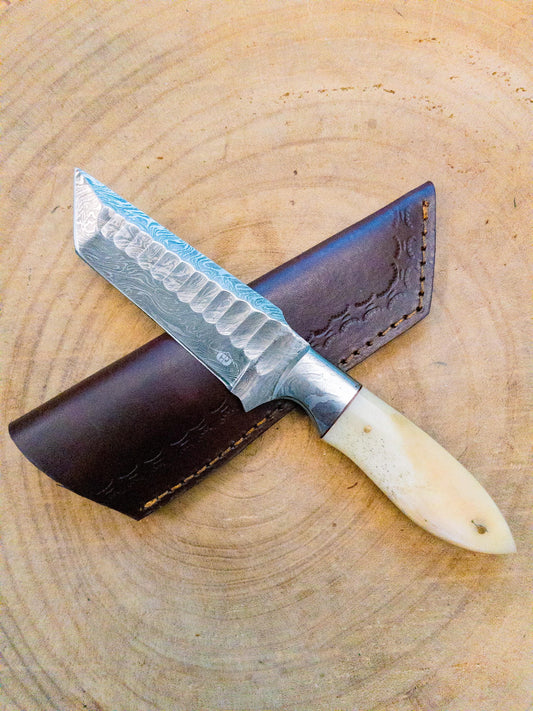 Damascus Knife, Textured Tanto blade