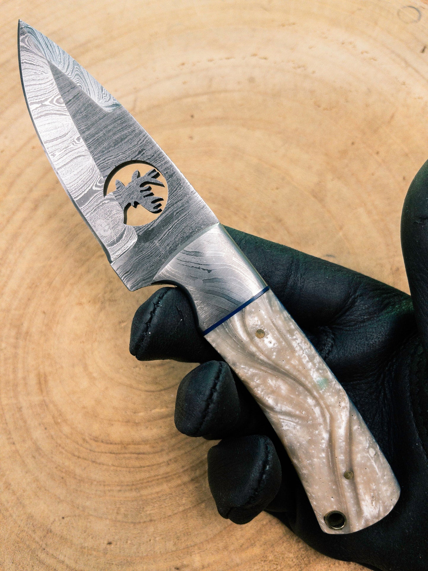 Damascus White Stag EDC Utility Knife Fixed Blade