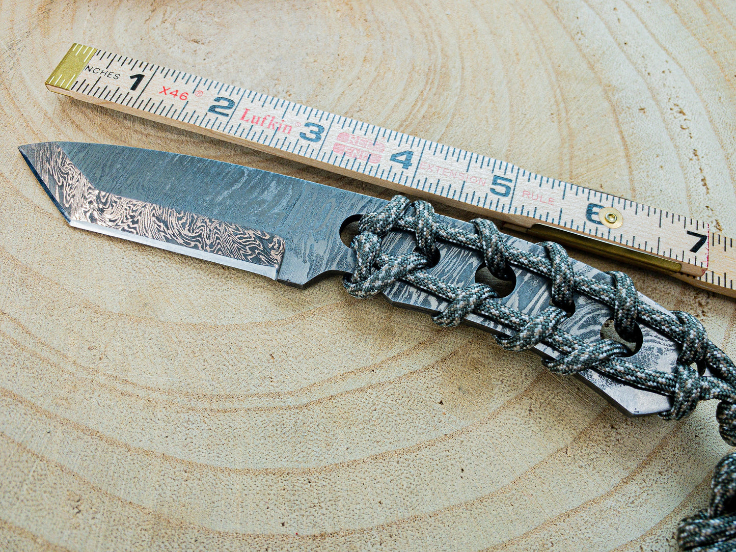 Damascus Hunting EDC Knife Fixed Blade w/ Paracord Wrap