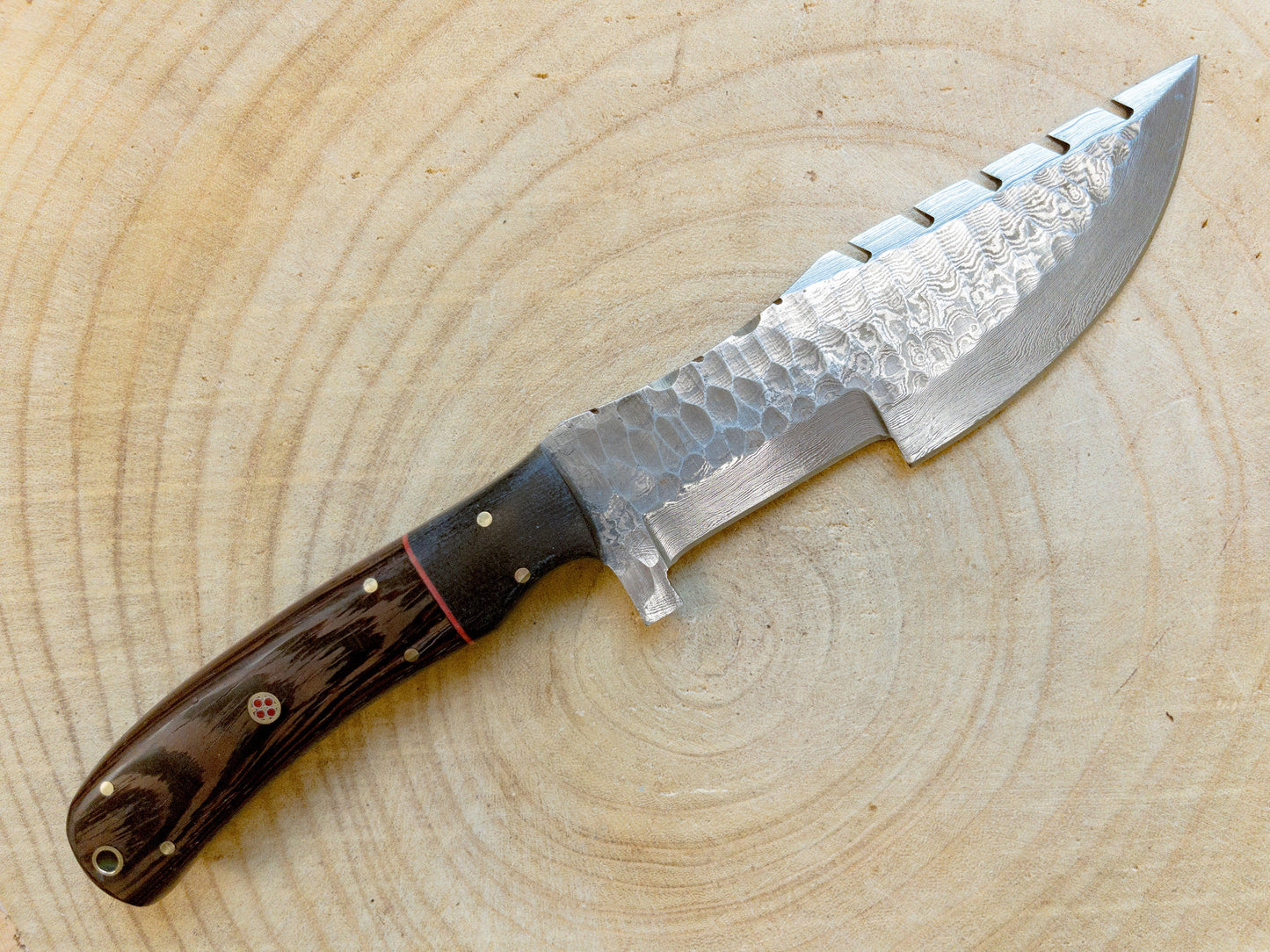 Damascus Steel Hunting Knife, Wenge Wood Handle