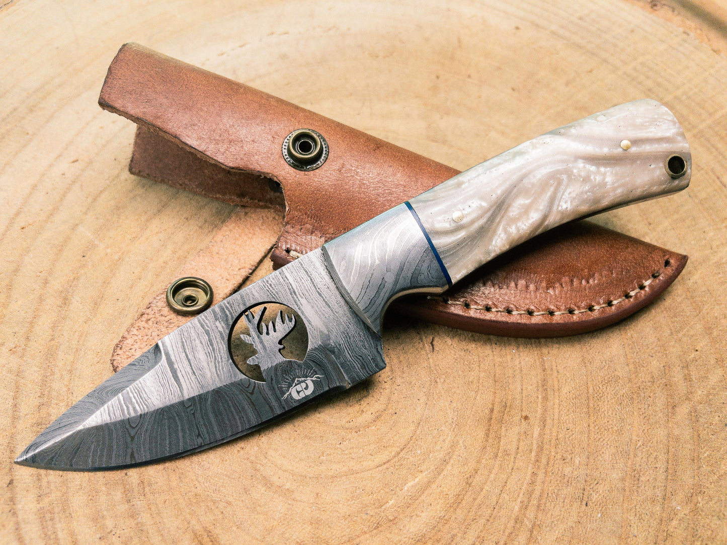 Damascus White Stag EDC Utility Knife Fixed Blade