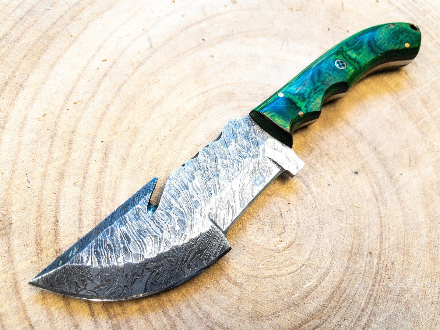 Damascus Hunting EDC Fishing Knife, Green Machine