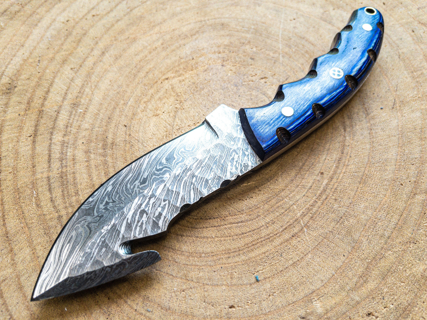 Damascus Hunting EDC Fishing Knife, Blue Lagoon