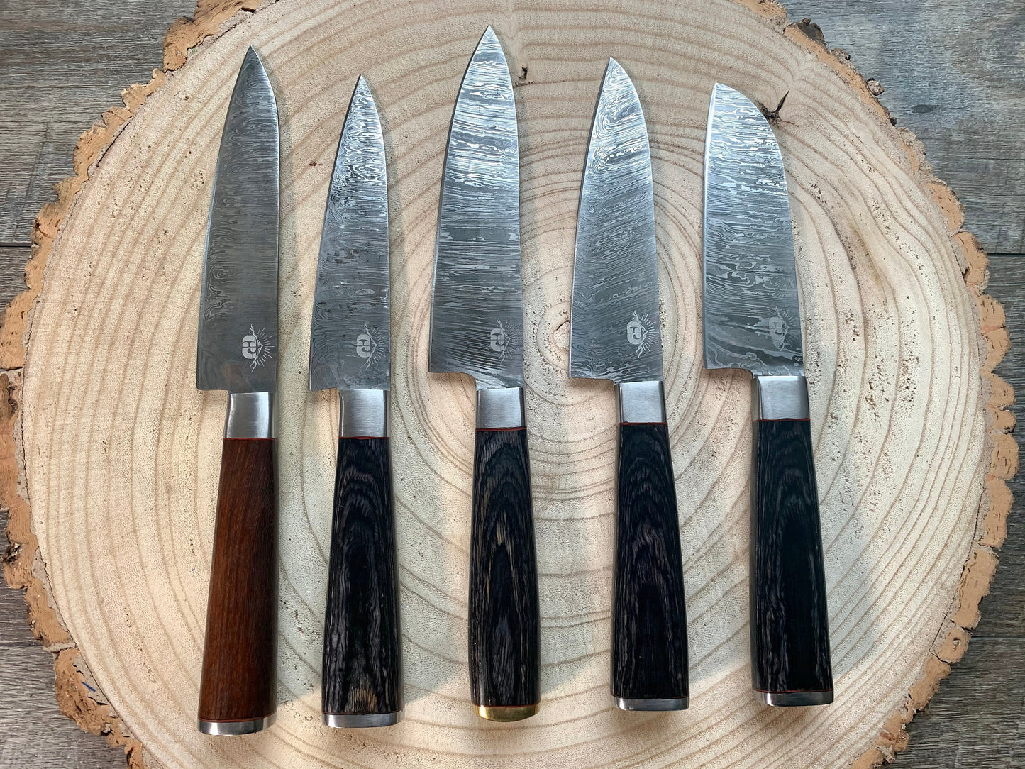 Chef Knife Set - 5 Piece - Damascus Steel Hand Forged w/ Chef Roll Carry Case