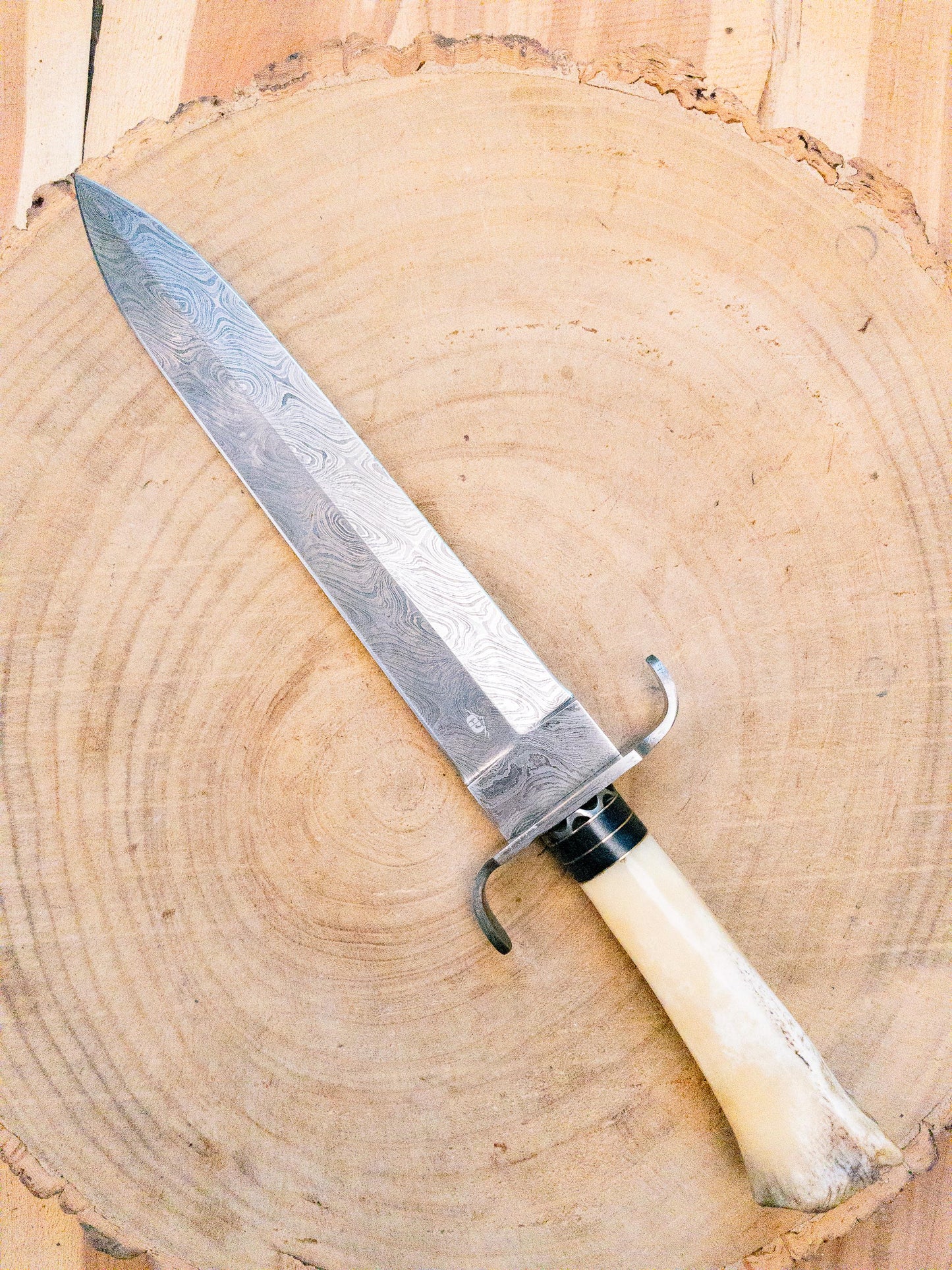 Damascus Doubler Antler Bowie Knife