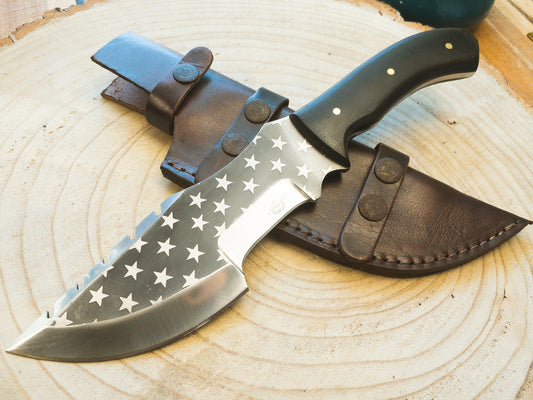 Hunting Tracker Knife - Freedom Stars - 1095 Steel / Hunting Knife Side Draw