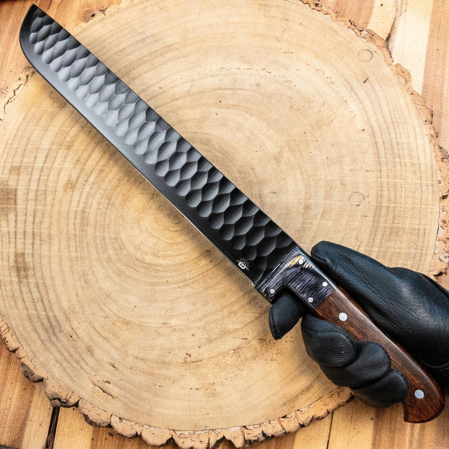 Brisket Slicer - 1095 HCS - Diamond Pattern Black Powdercoat Finish Bladework - Rosewood Handle