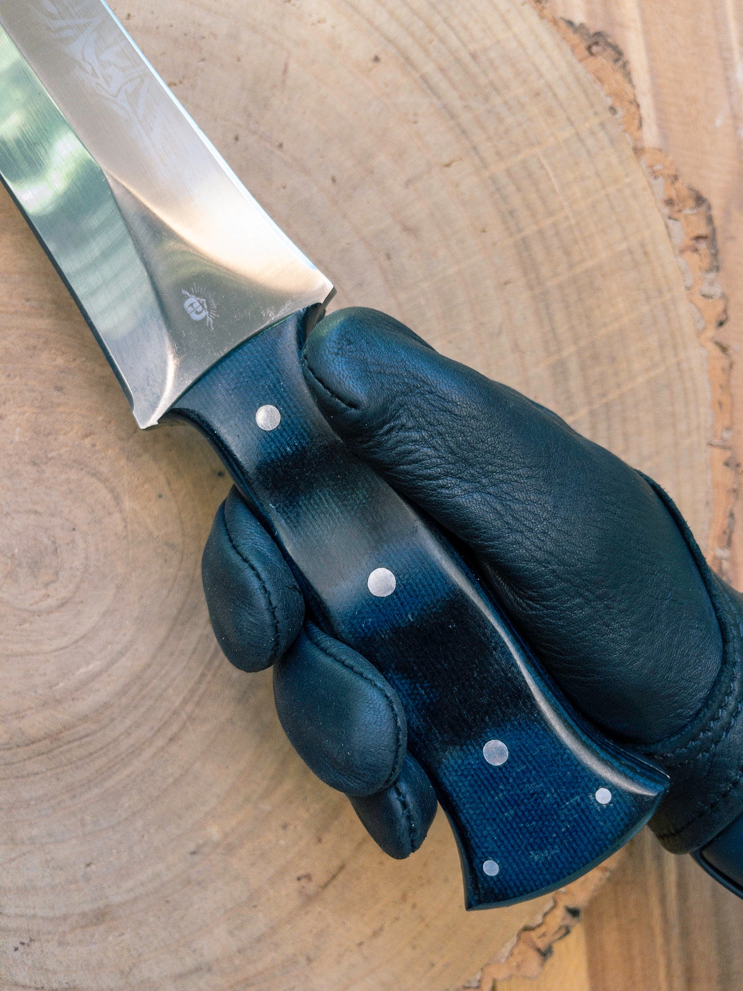 Short Sword - Hand Forged 1085 Steel with Black & Blue Micarta Wood Handle