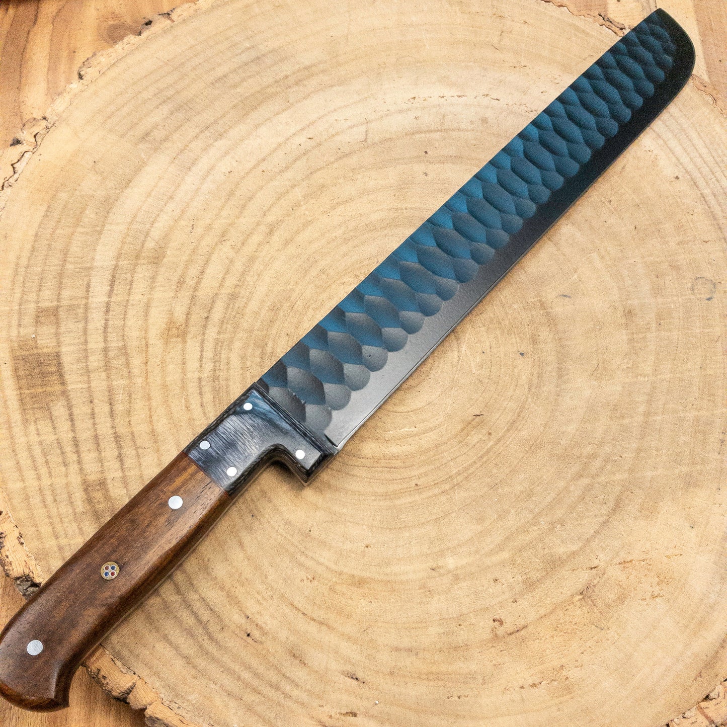 Brisket Slicer - 1095 HCS - Diamond Pattern Black Powdercoat Finish Bladework - Rosewood Handle