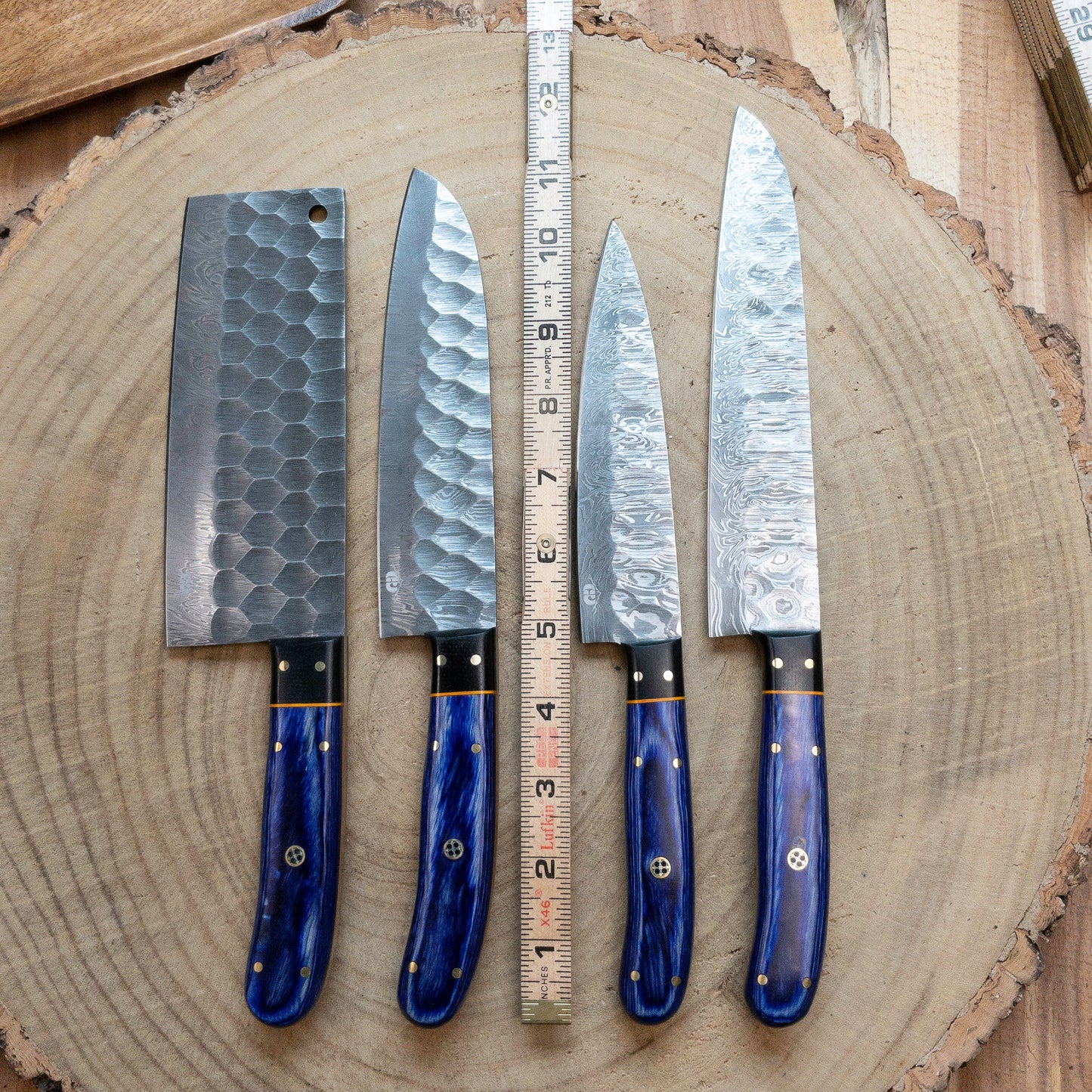 Chef Knife Set - 4 Piece Chef Knife Set - Damascus Steel Hand Forged w/ Chef Roll Carry Case