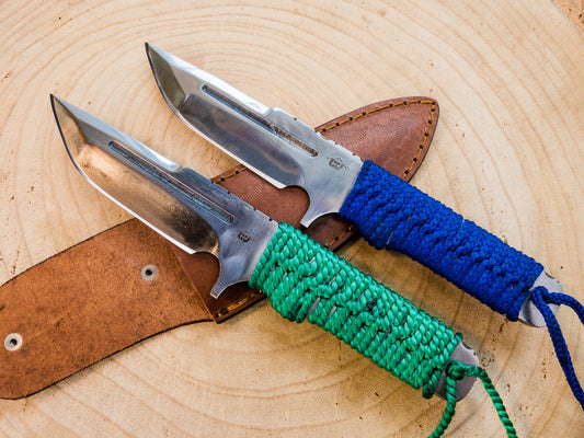 Hunting EDC knife handmade in 1085 steel, wrapped handle