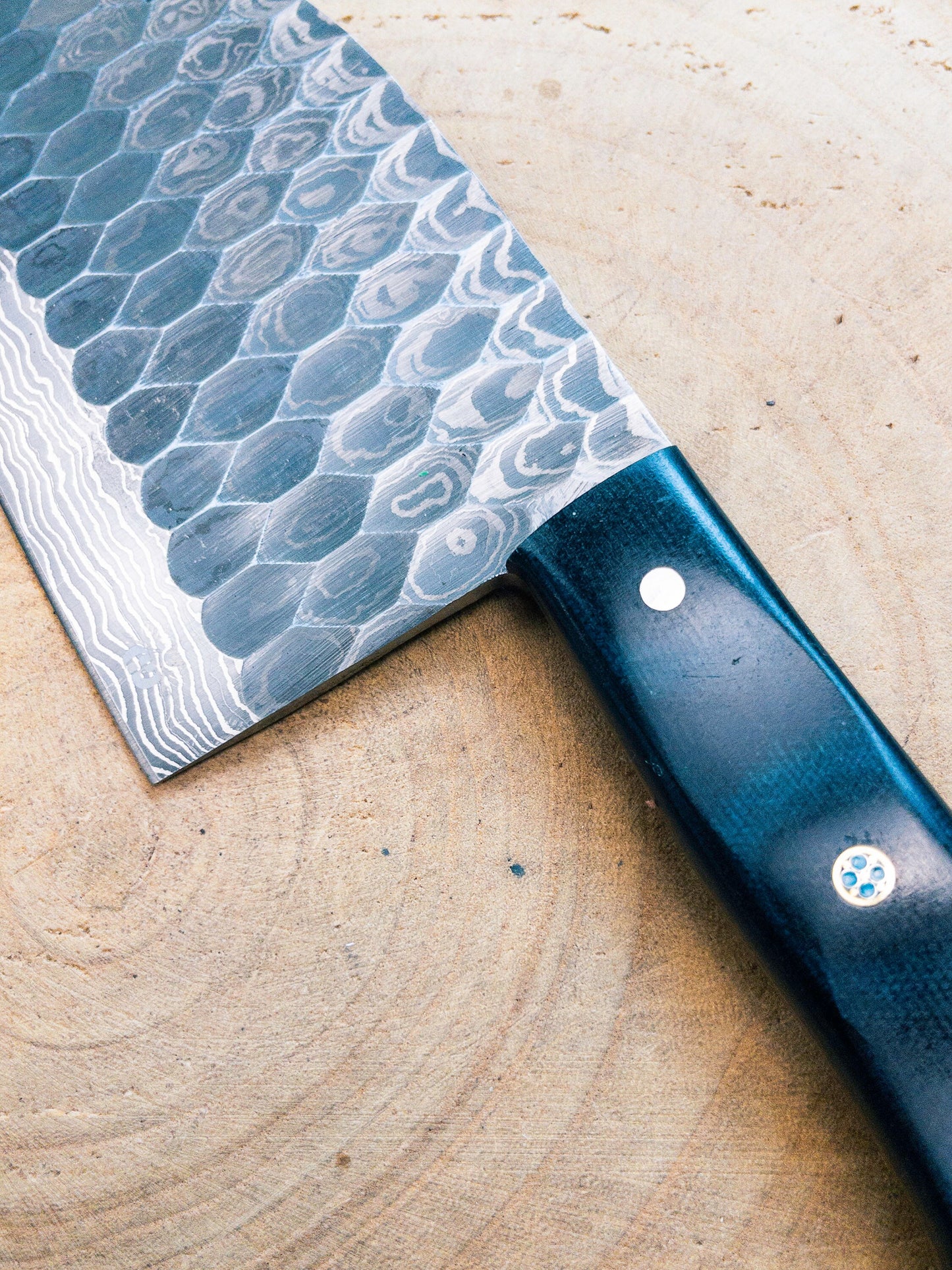 Damascus Steel Cleaver Chef Chopper w/ Dark Blue/Black Micarta Handle