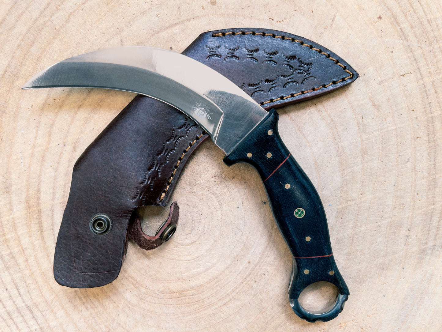 Karambit Knife, Thumb Ring, 1085 Steel Full Tang, Black Micarta Wood Handle