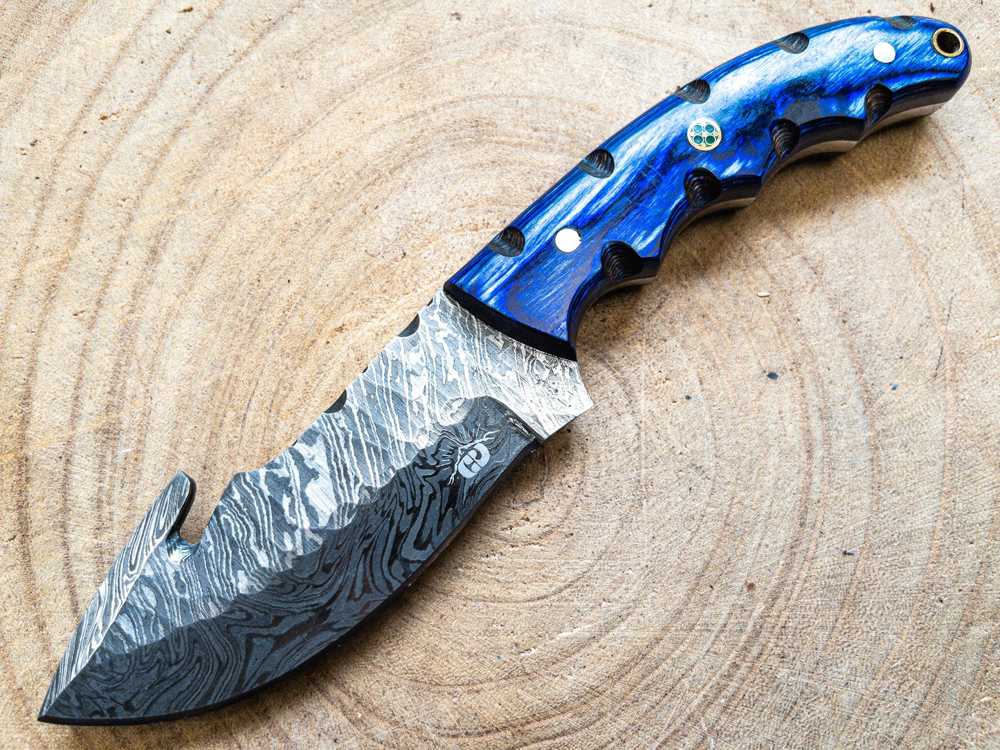 Damascus Hunting EDC Fishing Knife, Blue Lagoon