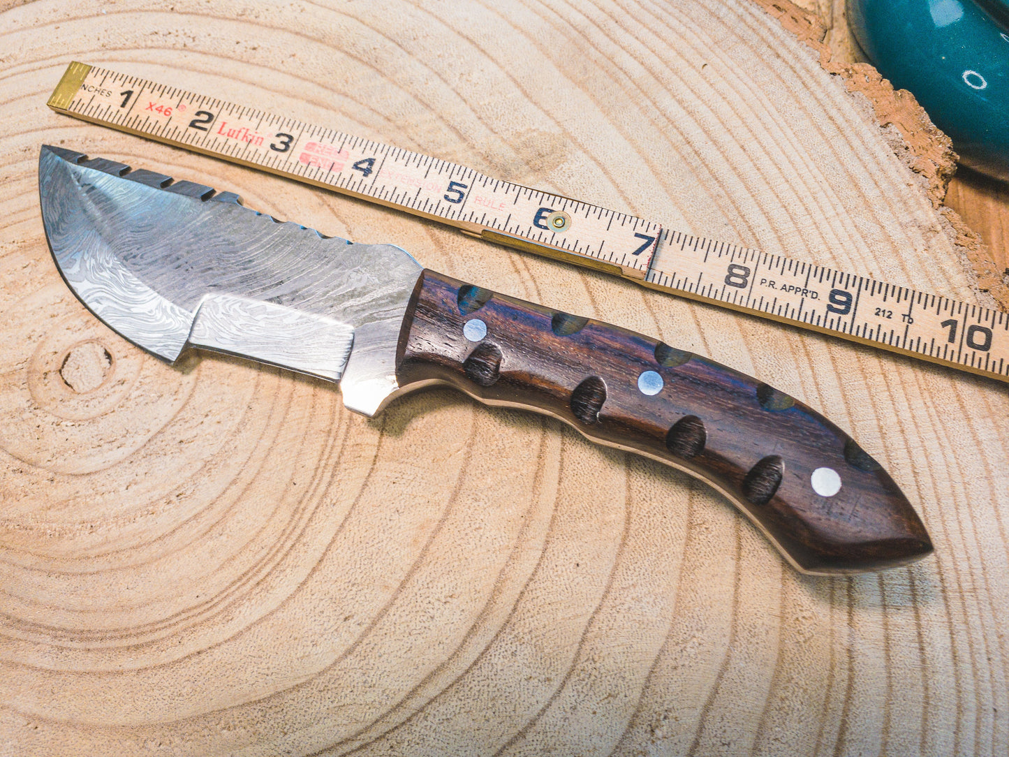 Damascus Steel Hunting Knife, Rosewood Handle