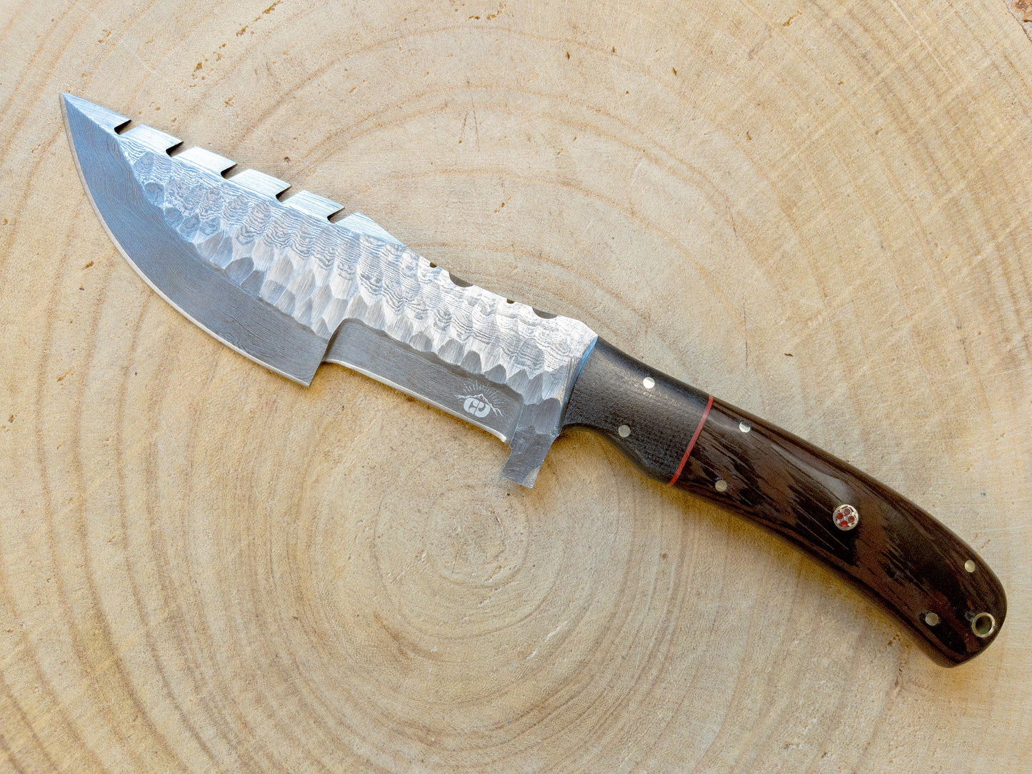 Damascus Steel Hunting Knife, Wenge Wood Handle