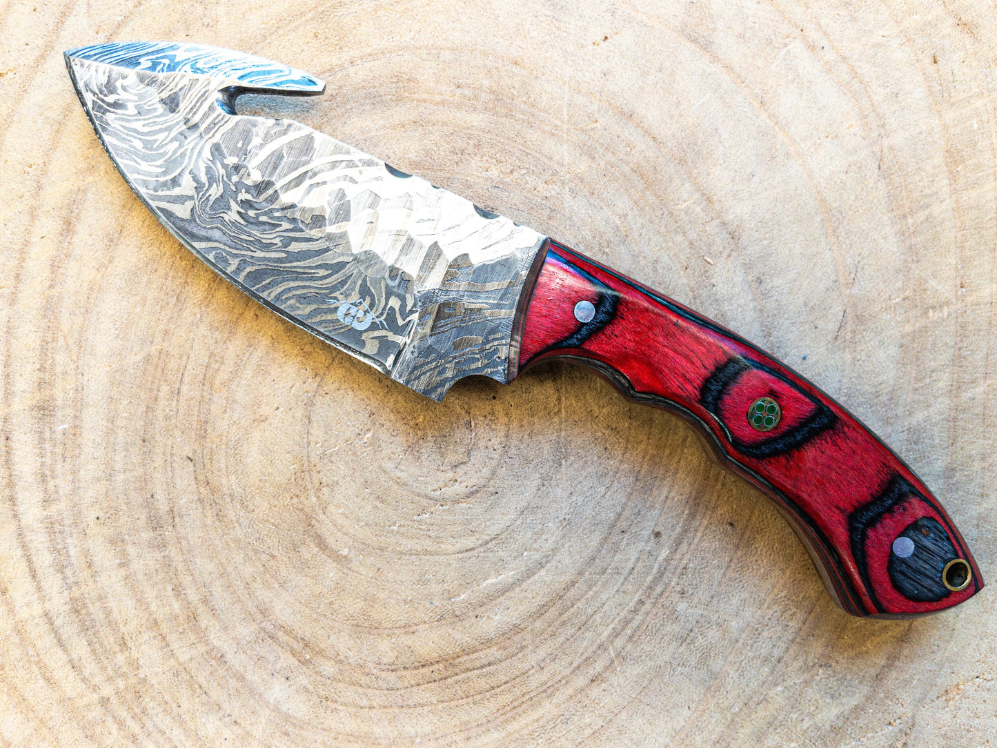 Damascus Hunting EDC Fishing Knife, Red Barron