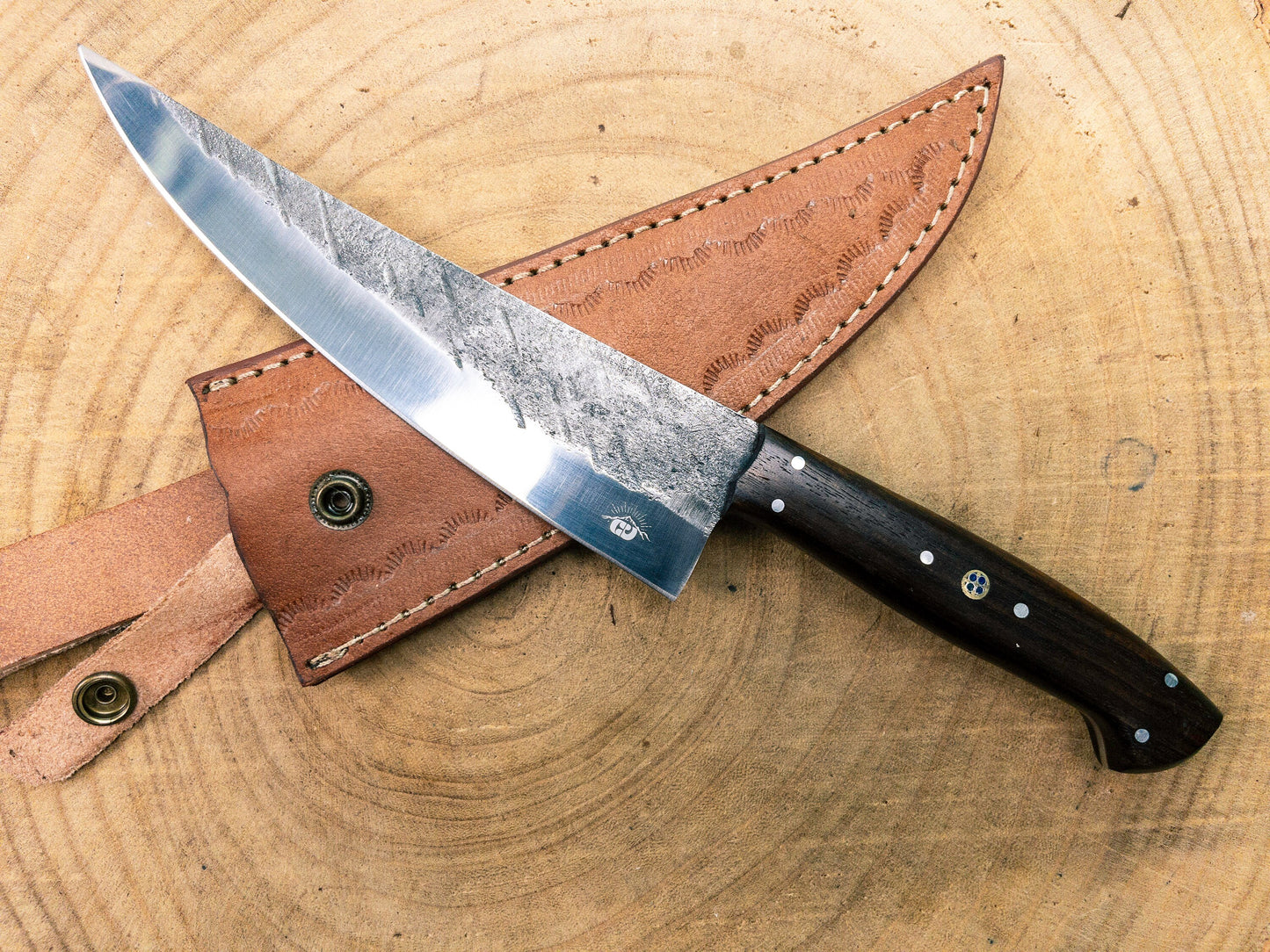 Chef Knife, Hand Forged Precision Honesuki Chef Knife, 1095 Steel, Full Tang, Rosewood Handle