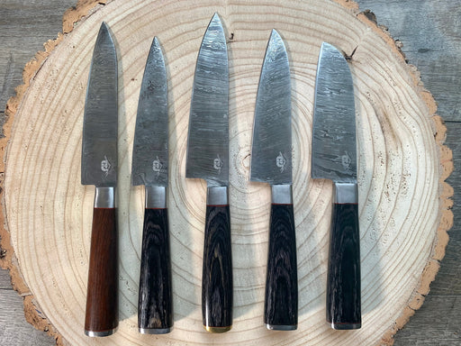 Chef Knife Set - 5 Piece - Damascus Steel Hand Forged w/ Chef Roll Carry Case