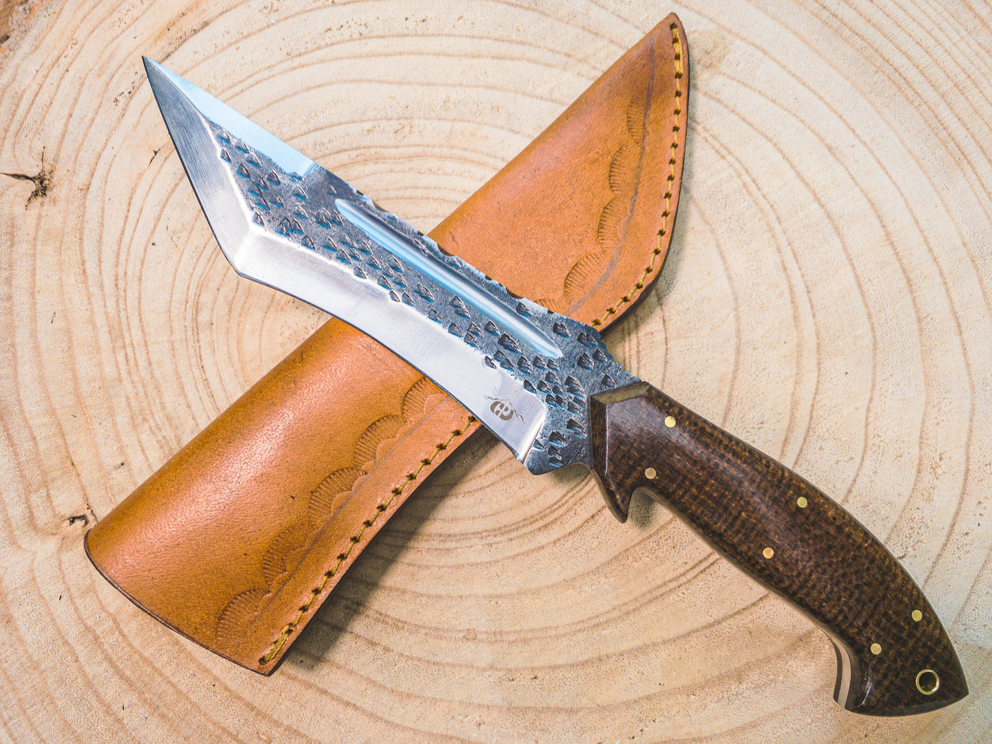 Tanto Hunting / Bowie Knife in 1085 Steel, Rustic Blade Finish