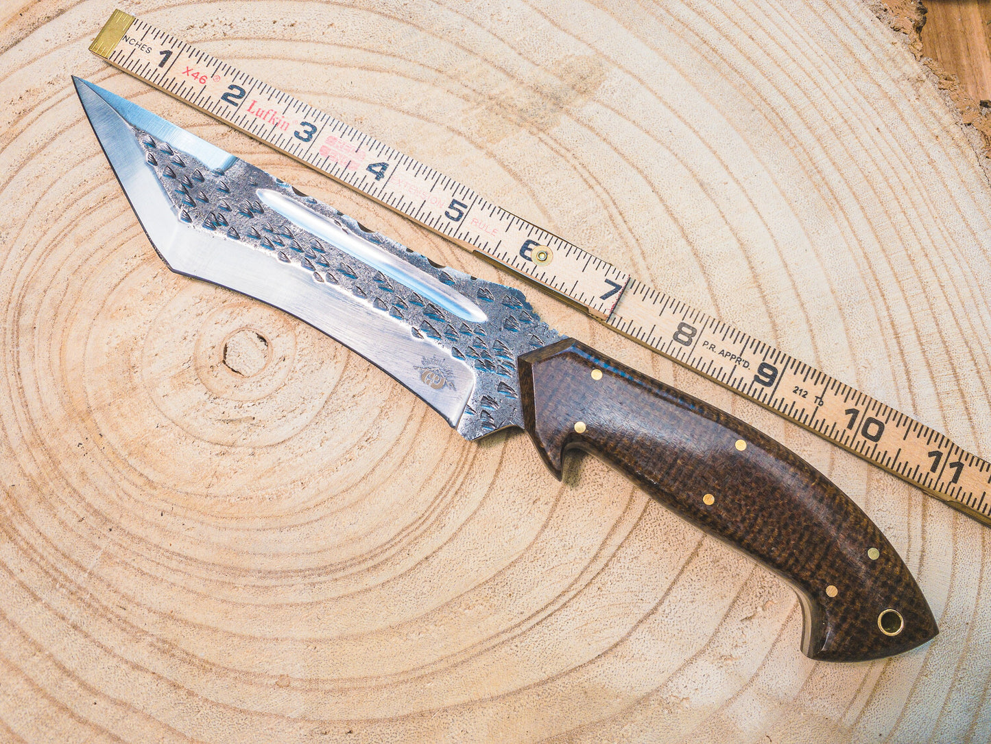 Tanto Hunting / Bowie Knife in 1085 Steel, Rustic Blade Finish