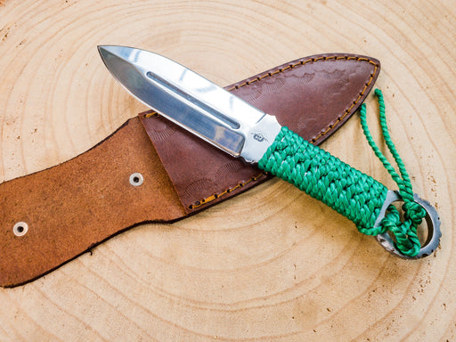 Hunting EDC knife handmade in 1085 steel, wrapped handle with finger wring hilt