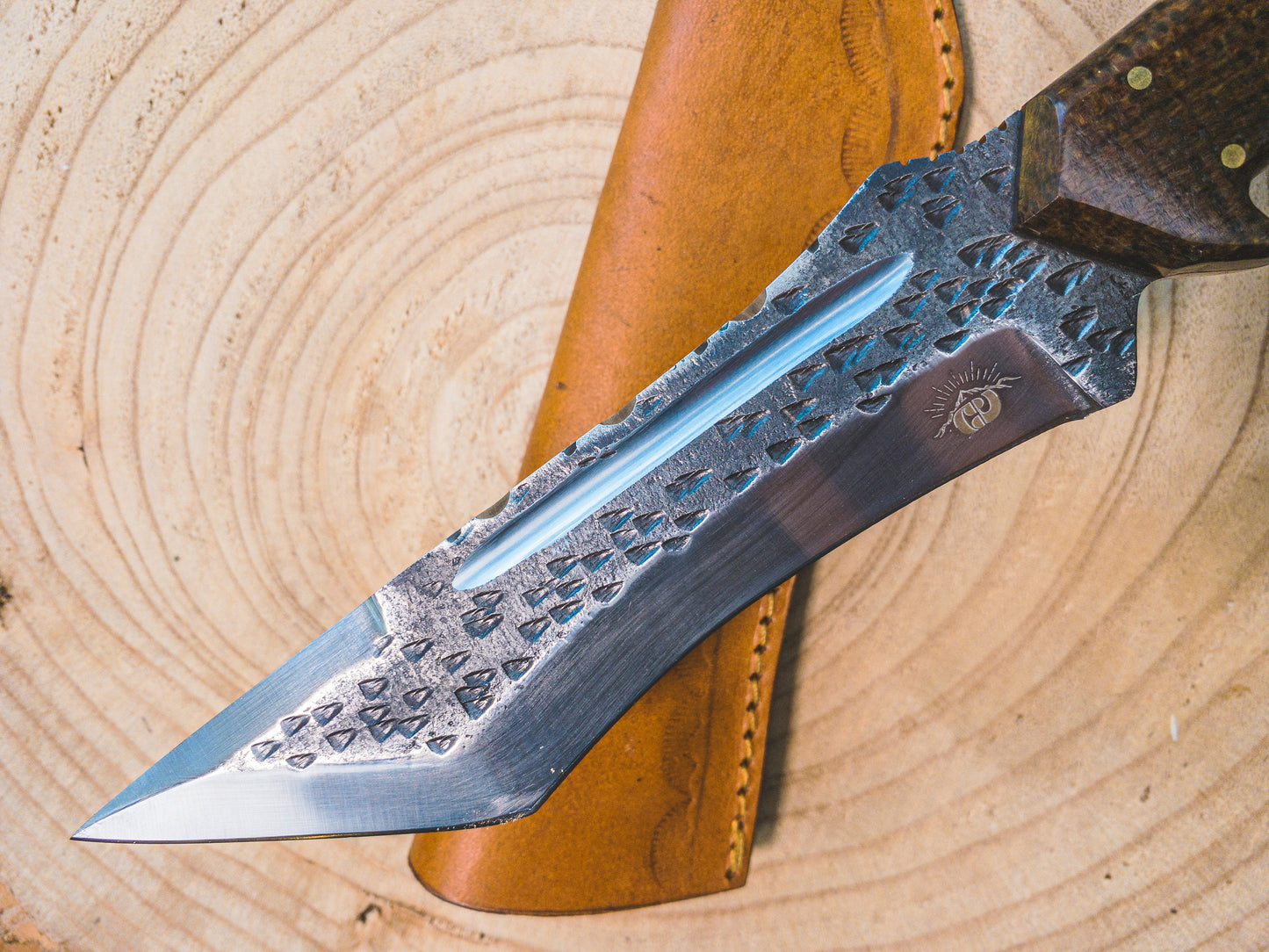 Tanto Hunting / Bowie Knife in 1085 Steel, Rustic Blade Finish