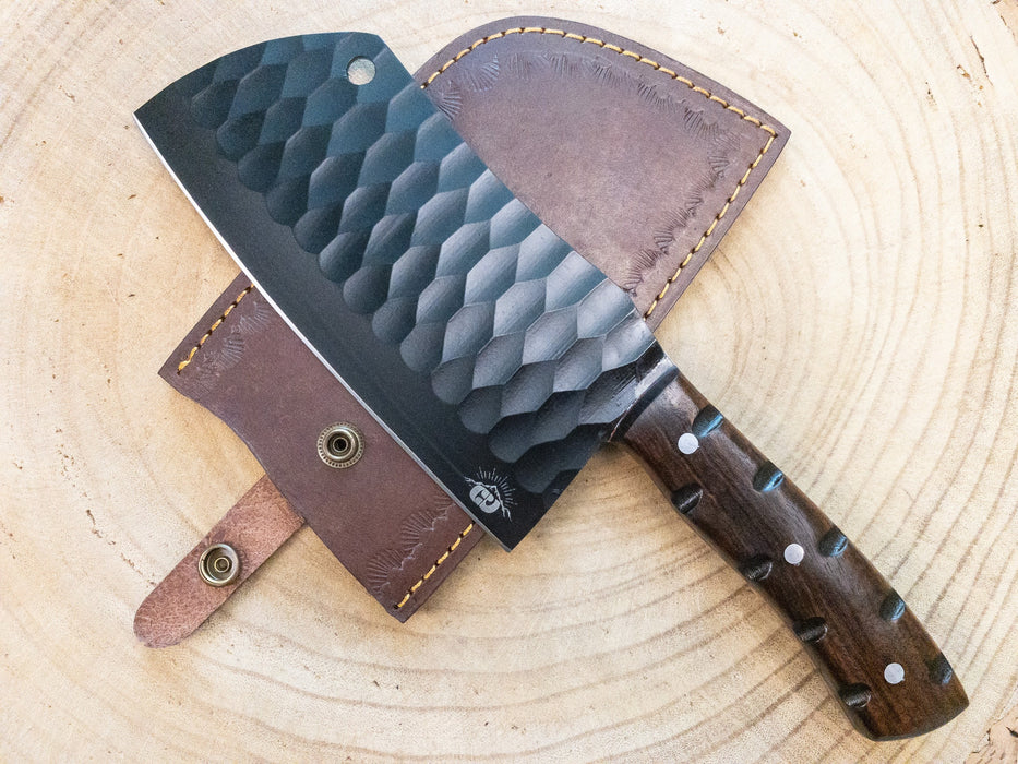 Hand Forged Meat Cleaver / Chef Chopper in Knife 1095 High Carbon Steel w/ Rosewood Handle Black Powder Coated