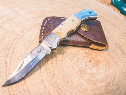 Pocket Knife - Handmade from 1085 steel with White Bone Handle