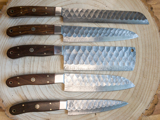 Chef Knife Set - 5 Piece Chef Knife Set - Damascus Steel Hand Forged w/ Chef Roll Carry Case