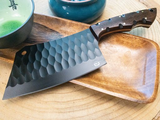 Hand Forged Meat Cleaver / Chef Chopper in Knife 1095 High Carbon Steel and Black Powder Coated Blade